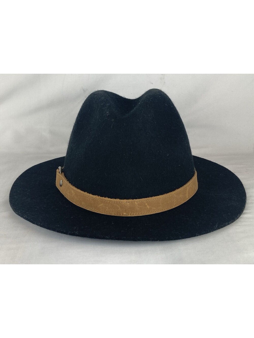 New Women’s Size M/L FRYE Tall Crown Fedora Hat Black 100% Wool Felt Tan Band